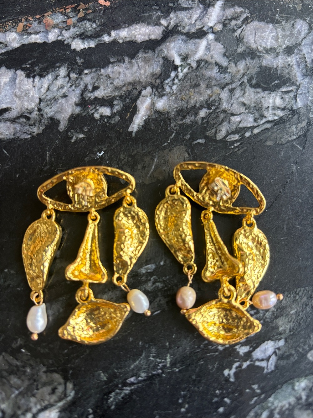 Gold-Plated Abstract Face Drop Earrings Schiaparelli-inspired - Picture 2 of 2